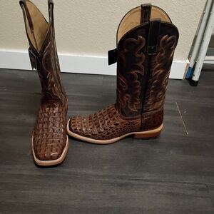 Men's Western Leather Boots with Crocodile Texture